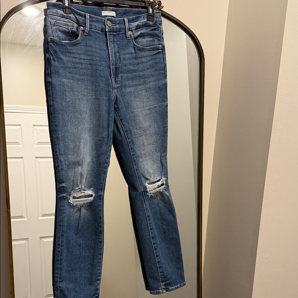 Good American Women's Skinny Jeans - Medium Blue Distressed
